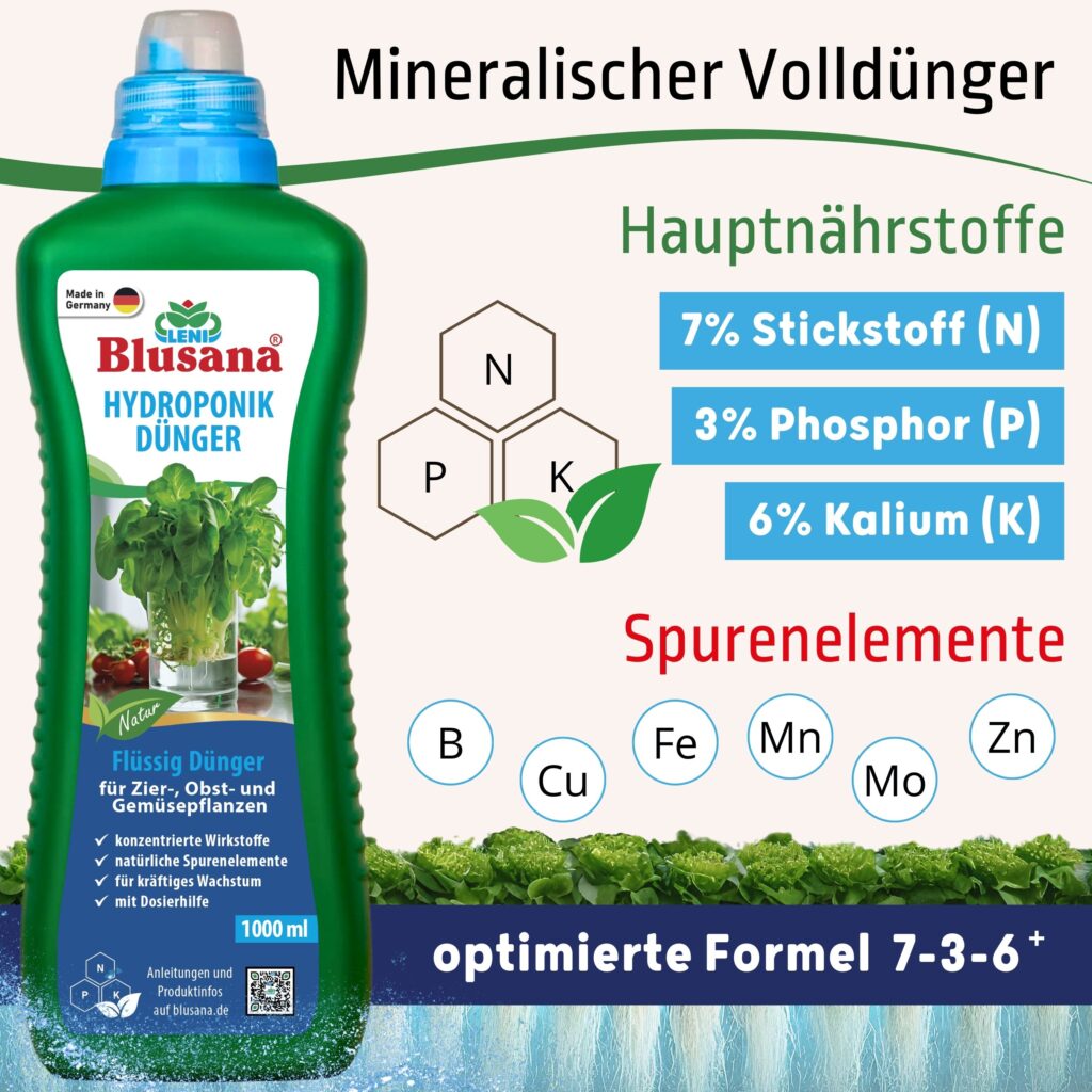 Blusana Fluessig Duenger Hydroponik 1 l Flasche 2 Blusana - optimale Pflanzenpflege für Hydrokultur, Hydroponik und Erdkultur