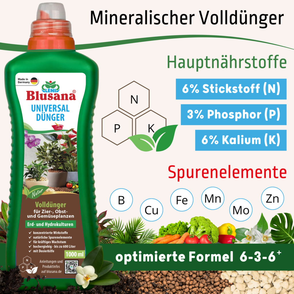 Blusana Universalduenger Premium 1 l Flasche 2 Blusana - optimale Pflanzenpflege für Hydrokultur, Hydroponik und Erdkultur